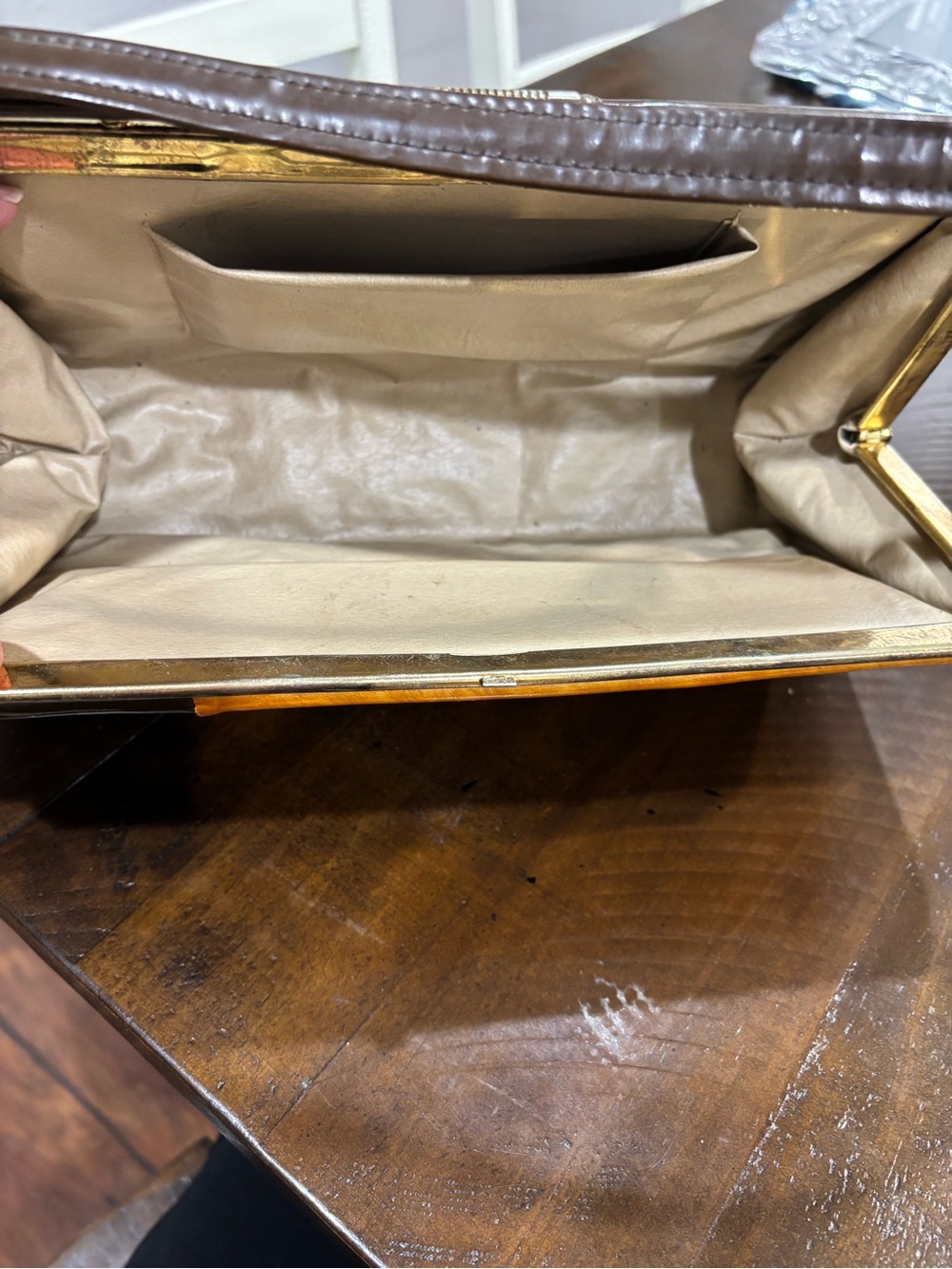 MCM 1960's Two-Tone Orange and Brown Metal close Purse with Stud Accents - Picture 11 of 16